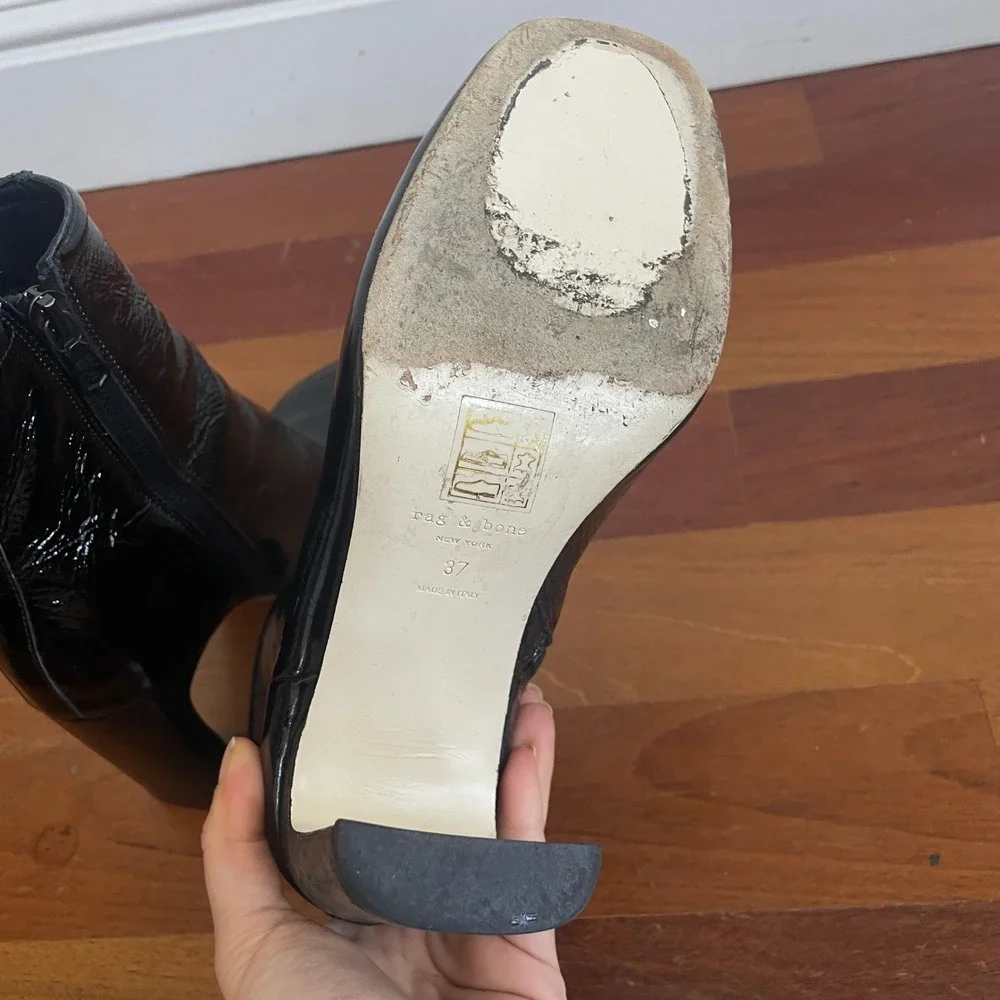 Rag & Bone Women's Ellis Patent Leather Ankle Boots  Square Toe Black Size 37 - Picture 11 of 16